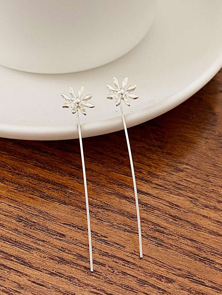 Silver Thready Style Flower Drop Earrings | Flower Earrings
