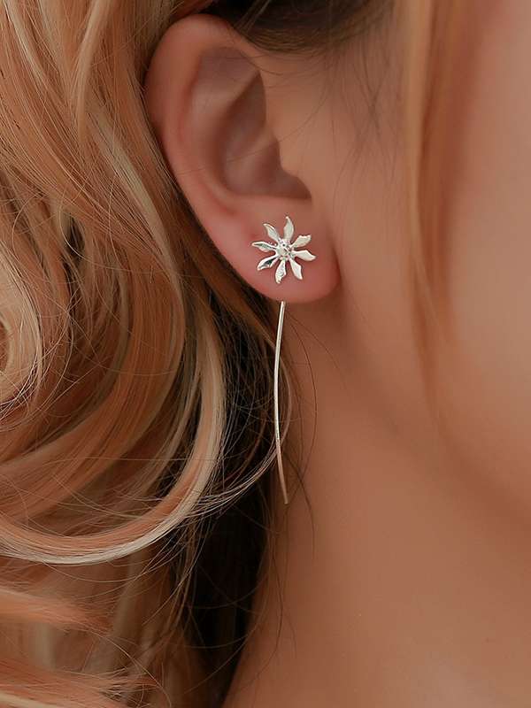 Silver Thready Style Flower Drop Earrings | Flower Earrings