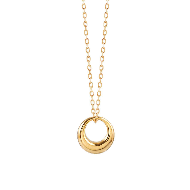 Circle Necklace, Simple French Vintage Minimalist Dainty Abstract Circle, Gold 18K Gold Plated, Bridesmaid, Gift For Her Curve Pendant
