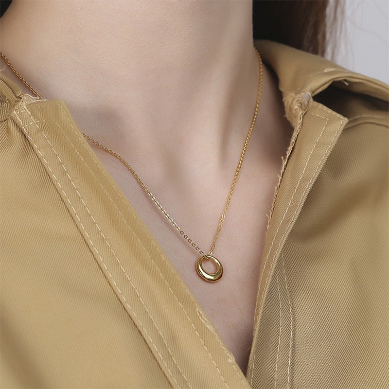 Circle Necklace, Simple French Vintage Minimalist Dainty Abstract Circle, Gold 18K Gold Plated, Bridesmaid, Gift For Her Curve Pendant