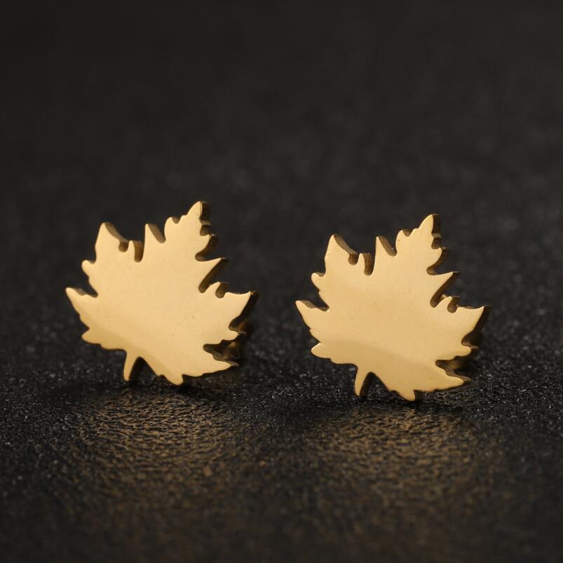 Anti Tarnish Titanium Steel Maple Leaf Stud Earrings | Tiny Treasures