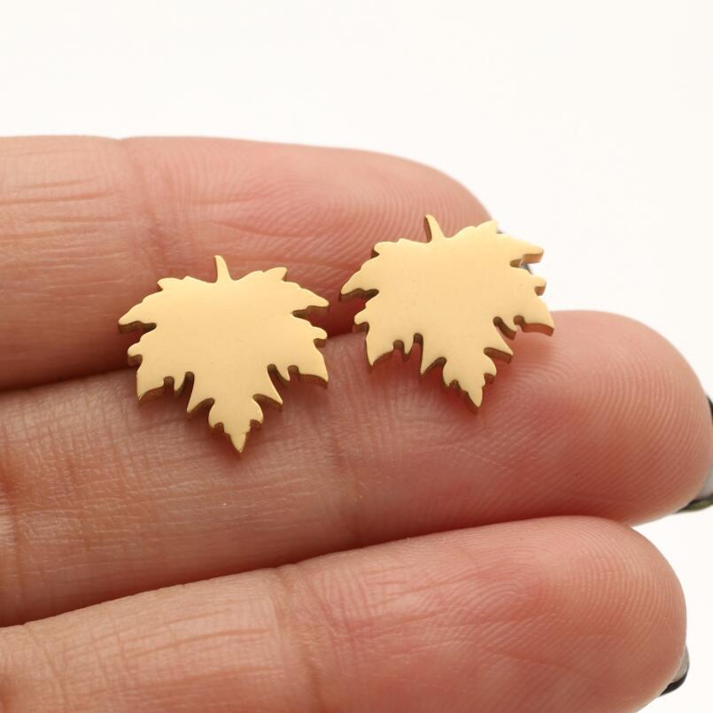 Anti Tarnish Titanium Steel Maple Leaf Stud Earrings | Tiny Treasures