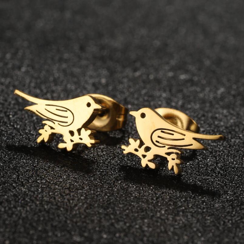 Anti-Tarnish Titanium Steel Tiny Love Bird Ear Studs | Love Bird Earrings | Tiny Treasures