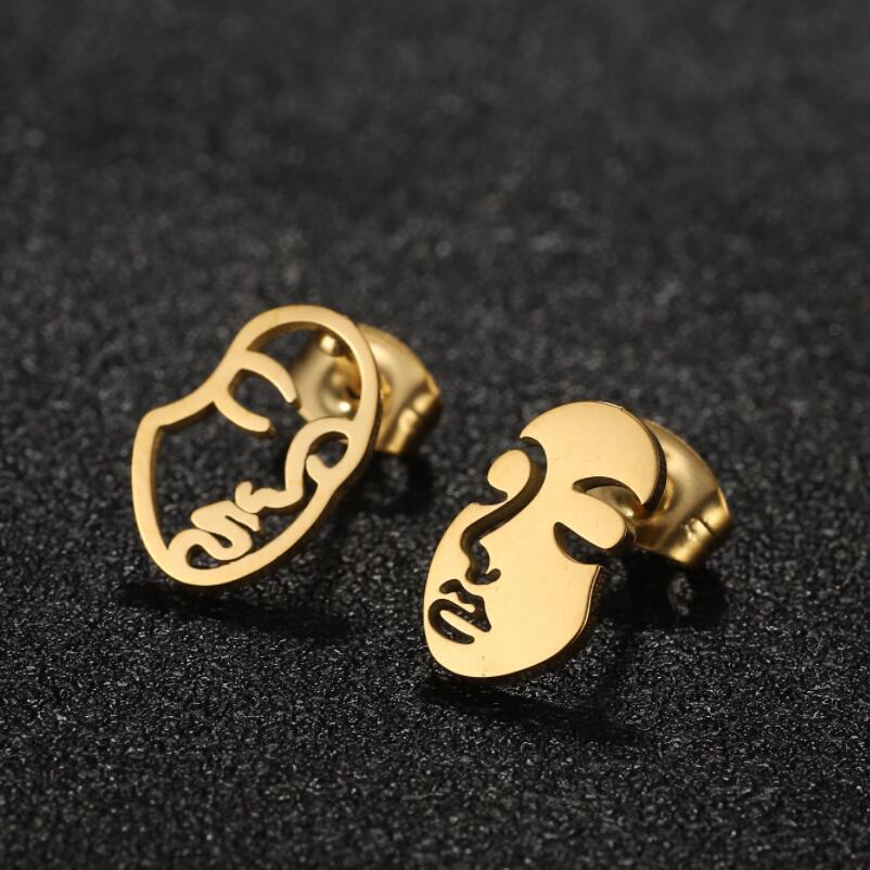 Anti-Tarnish Titanium Steel Golden Abstract Face Earrings | Tiny Treasures