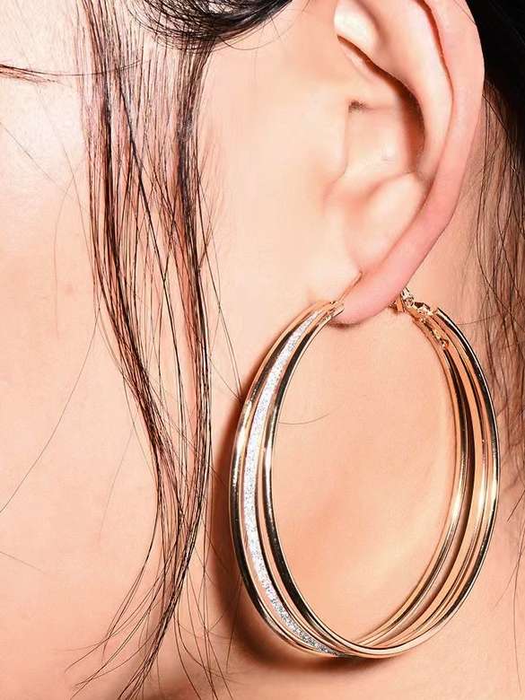 Metallic Gold-Toned With Silver Glitter Hoop Earrings | Golden and Silver Striped Hoops