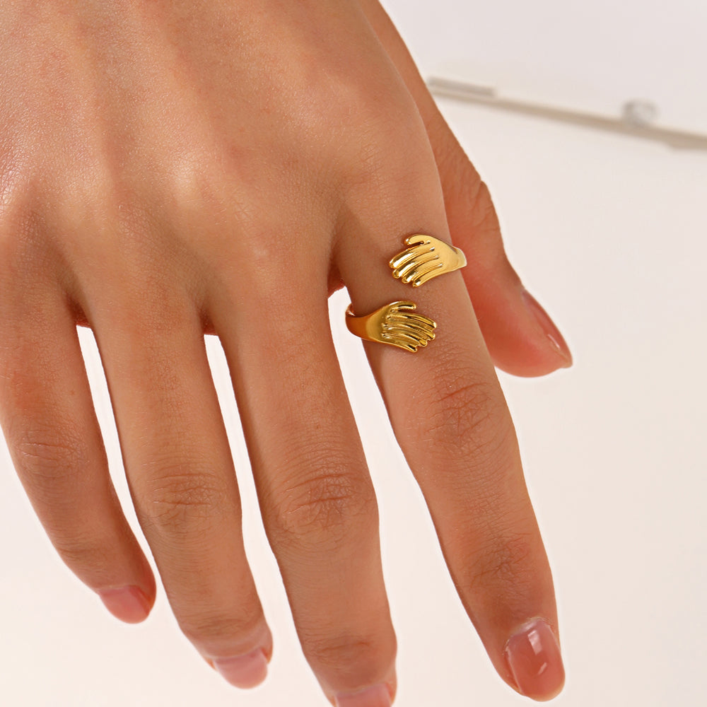 Anti- Tarnish Titanium Steel Hug Ring | 18K Gold Plated Casual Retro Plating Palm Open Rings