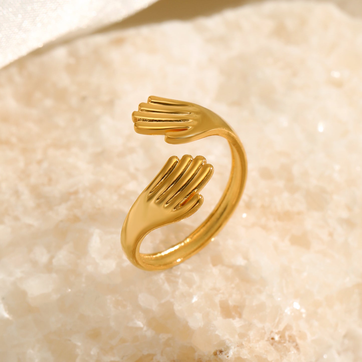 Anti- Tarnish Titanium Steel Hug Ring | 18K Gold Plated Casual Retro Plating Palm Open Rings