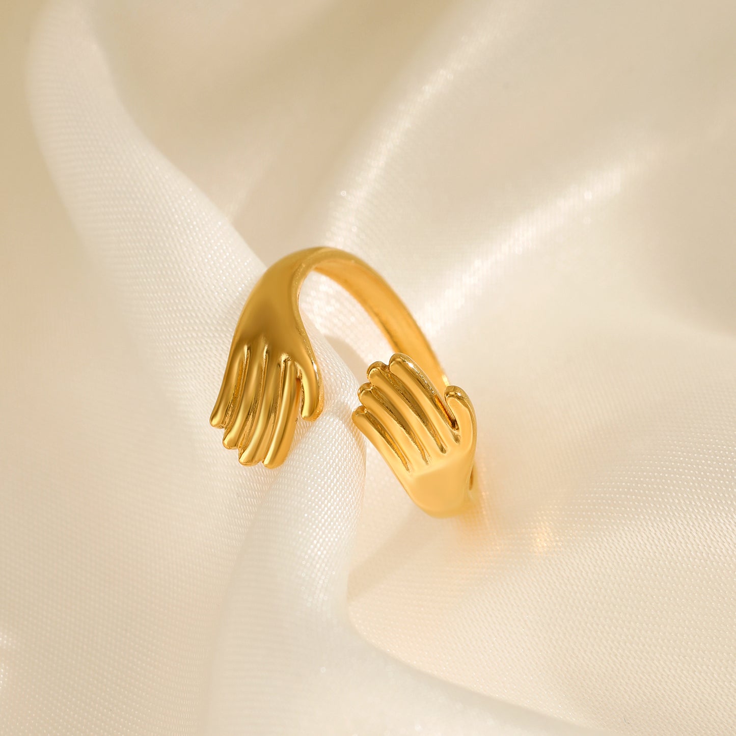 Anti- Tarnish Titanium Steel Hug Ring | 18K Gold Plated Casual Retro Plating Palm Open Rings