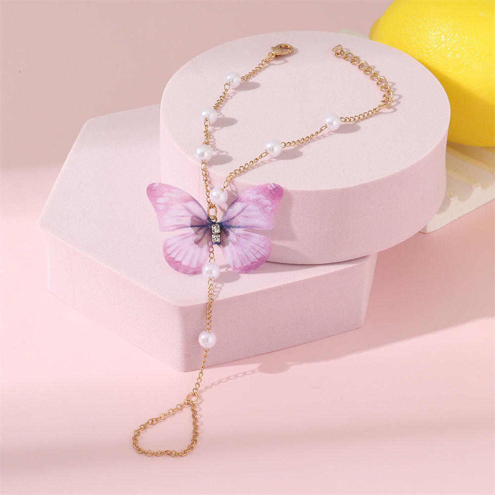Fairy Style Original Design Butterfly Alloy Beaded Women's Bracelet | Purple Butterfly Bracelet