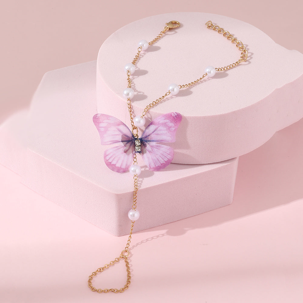 Fairy Style Original Design Butterfly Alloy Beaded Women's Bracelet | Purple Butterfly Bracelet