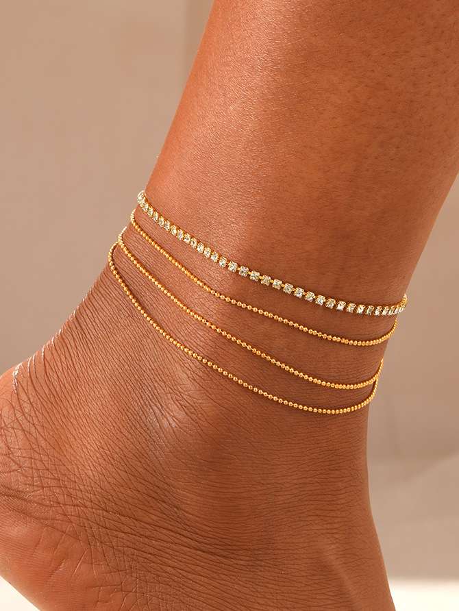 Multilayer Anklet Set 1 pc Rhinestone and multiple chain set | Rope Anklet | Zircon & Chain Anklet Set