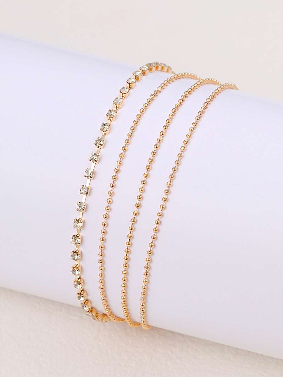 Multilayer Anklet Set 1 pc Rhinestone and multiple chain set | Rope Anklet | Zircon & Chain Anklet Set