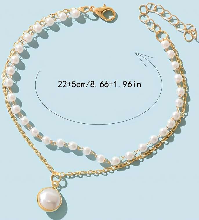 Multi-Layer Pearl Anklet | IG Style Round Alloy Beaded Plating Inlay Pearl Gold Plated Women's Anklet