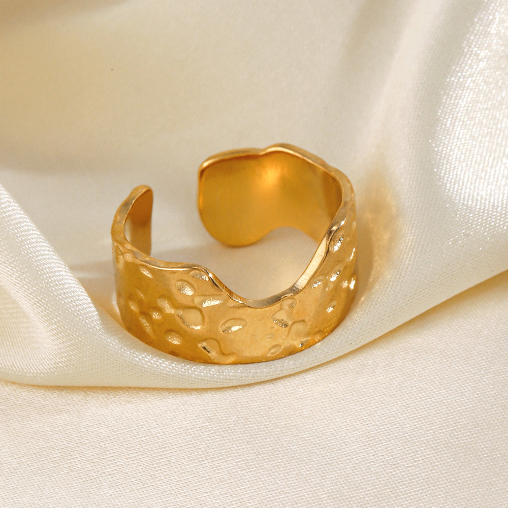 Textured Gold Plated Ring | Anti-Tarnish Titanium Steel Golden Plating Irregular Open Rings
