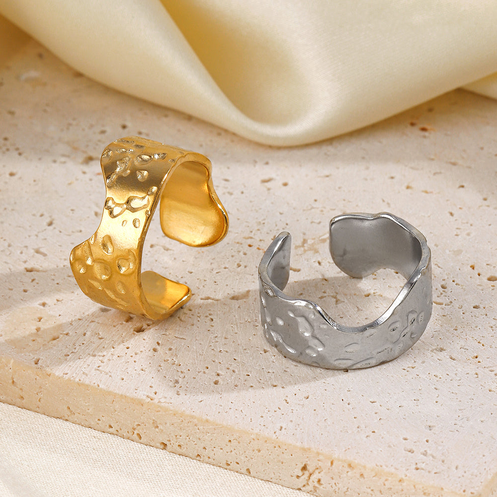 Textured Gold Plated Ring | Anti-Tarnish Titanium Steel Golden Plating Irregular Open Rings
