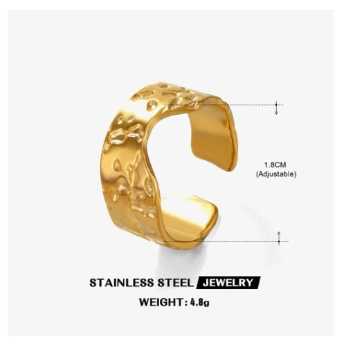 Textured Gold Plated Ring | Anti-Tarnish Titanium Steel Golden Plating Irregular Open Rings
