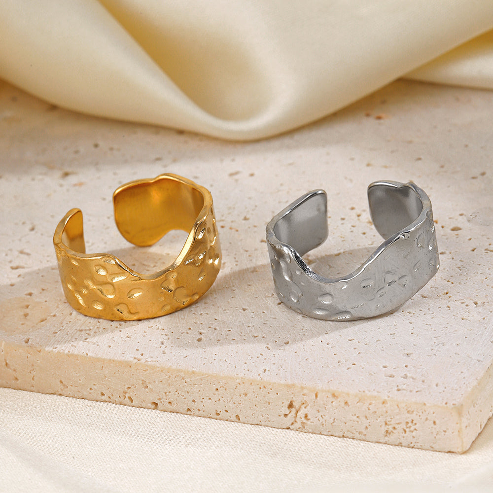 Textured Gold Plated Ring | Anti-Tarnish Titanium Steel Golden Plating Irregular Open Rings