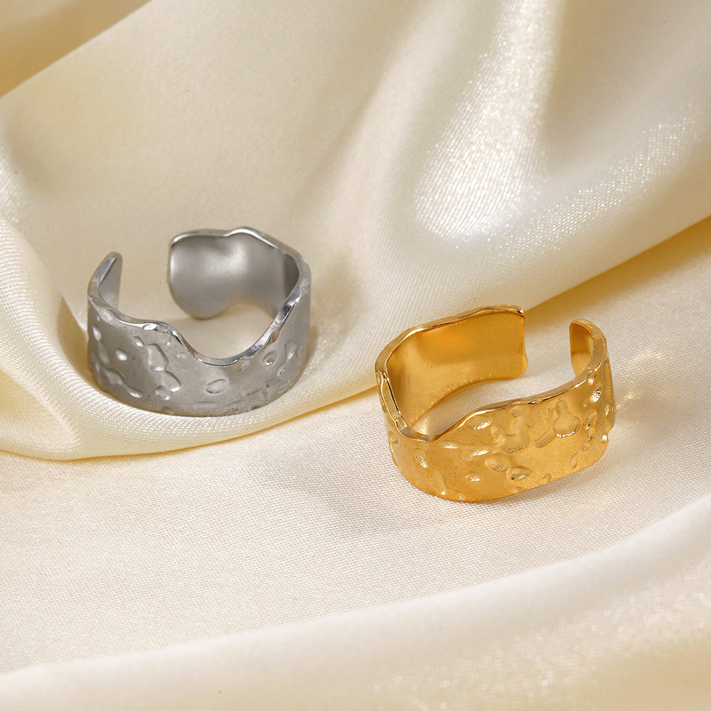 Textured Gold Plated Ring | Anti-Tarnish Titanium Steel Golden Plating Irregular Open Rings