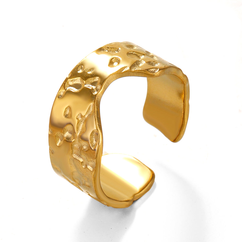 Textured Gold Plated Ring | Anti-Tarnish Titanium Steel Golden Plating Irregular Open Rings