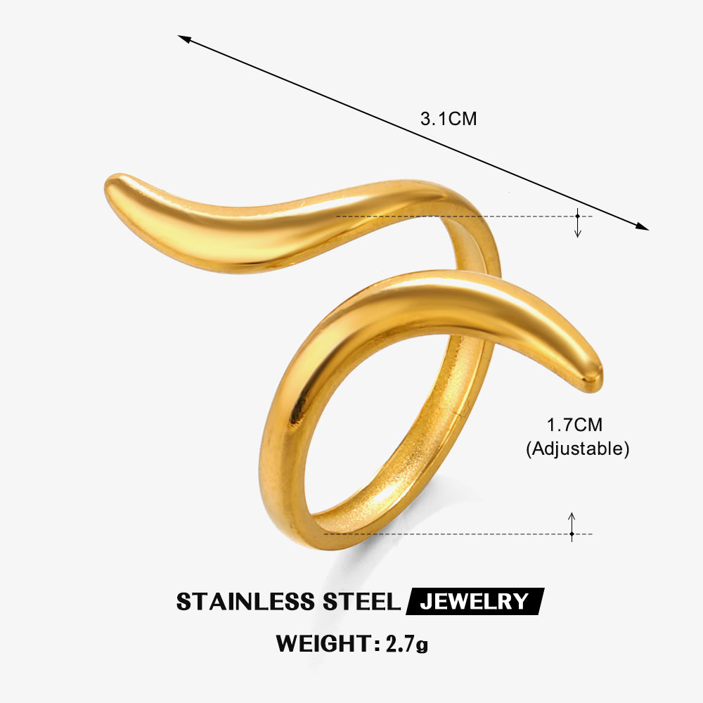 Anti-Tarnish Titanium Steel Golden Abstract Line Ring | Modern Style Gold Plated Ring | Golden Snake Ring | Open Lines Ring |