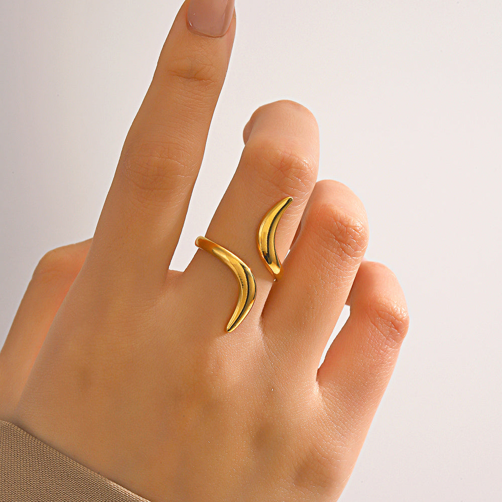 Anti-Tarnish Titanium Steel Golden Abstract Line Ring | Modern Style Gold Plated Ring | Golden Snake Ring | Open Lines Ring |