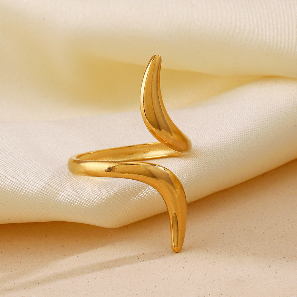Anti-Tarnish Titanium Steel Golden Abstract Line Ring | Modern Style Gold Plated Ring | Golden Snake Ring | Open Lines Ring |