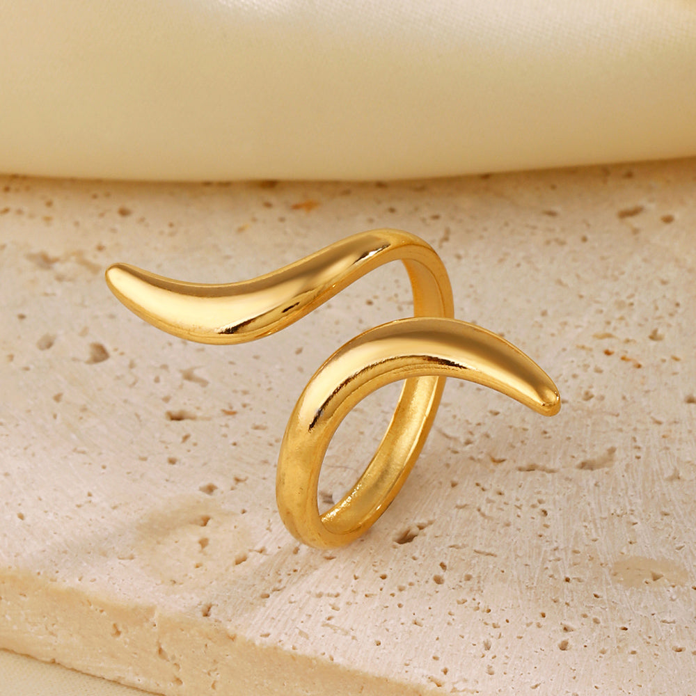 Anti-Tarnish Titanium Steel Golden Abstract Line Ring | Modern Style Gold Plated Ring | Golden Snake Ring | Open Lines Ring |