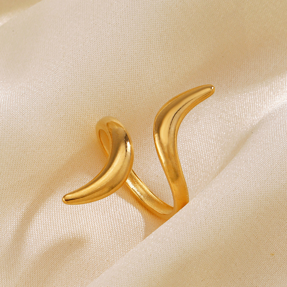 Anti-Tarnish Titanium Steel Golden Abstract Line Ring | Modern Style Gold Plated Ring | Golden Snake Ring | Open Lines Ring |