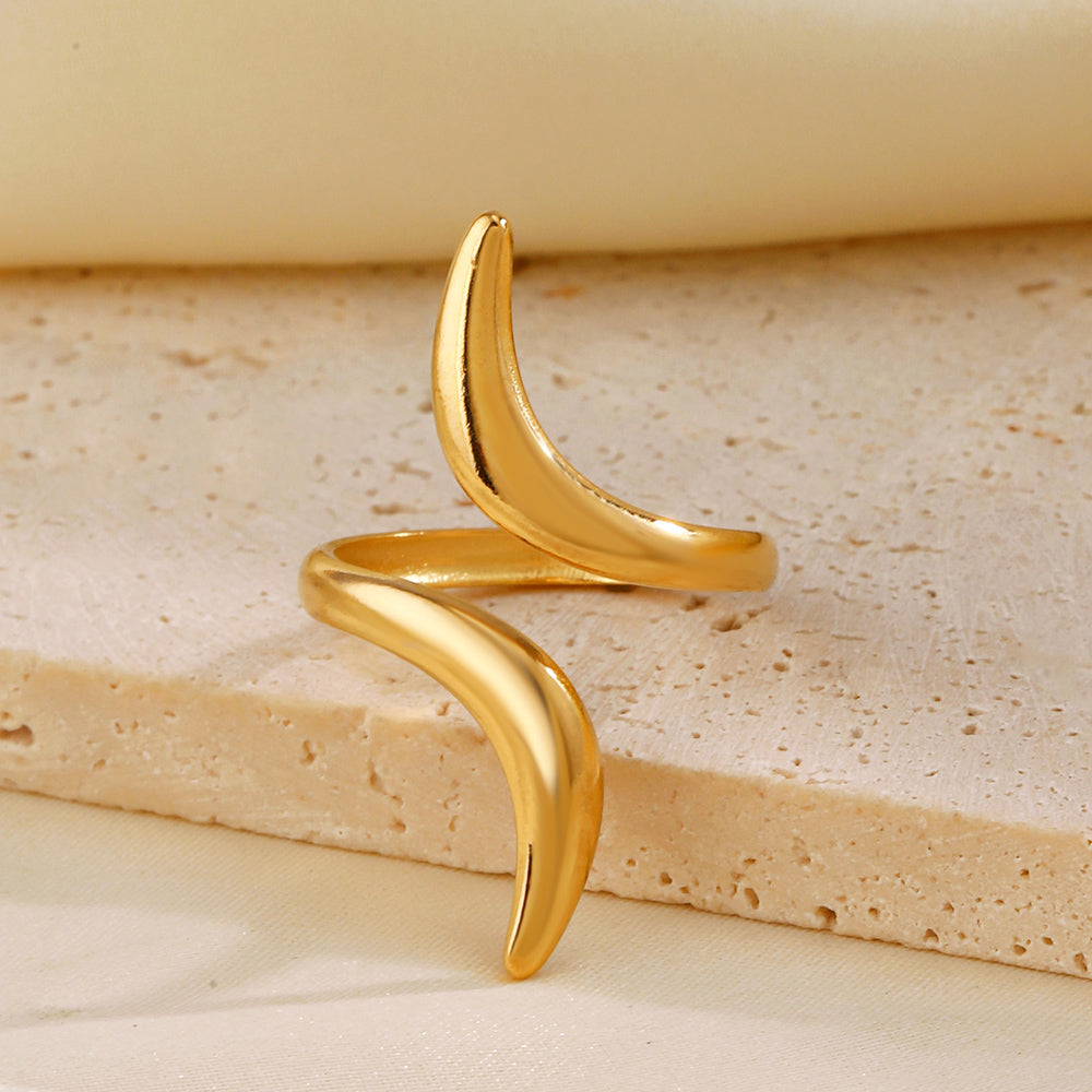 Anti-Tarnish Titanium Steel Golden Abstract Line Ring | Modern Style Gold Plated Ring | Golden Snake Ring | Open Lines Ring |