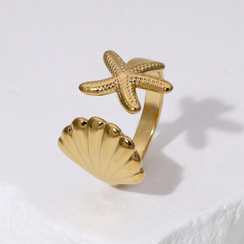 Anti-Tarnish Titanium Steel , Waterproof Starfish Shell Open Rings | Perfect Style and Quality For Beach Vacation