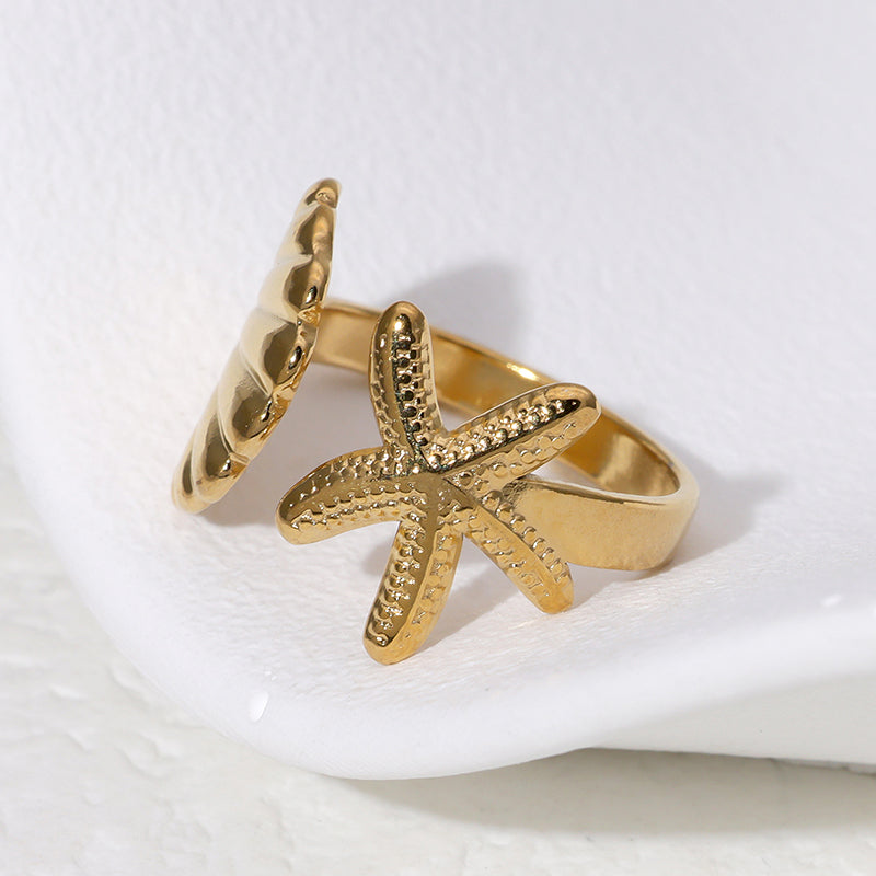 Anti-Tarnish Titanium Steel , Waterproof Starfish Shell Open Rings | Perfect Style and Quality For Beach Vacation