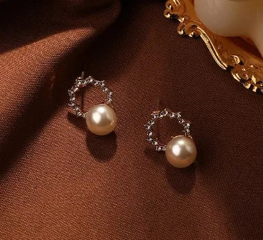 Perl-Fect Crowned Pearls- Rhinestones Studded Pearl Earrings | Office Wear Earrings