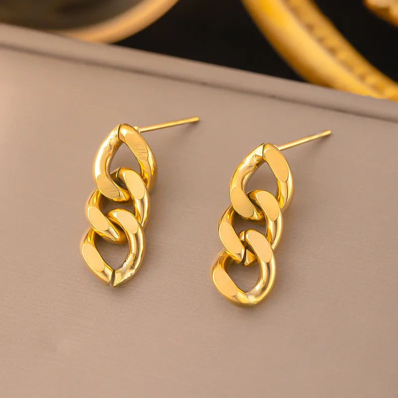 Chain Link Drop Earrings | Anti-Tarnish Solid Color Stainless Steel Plating Chain Hollow Out Drop Earrings
