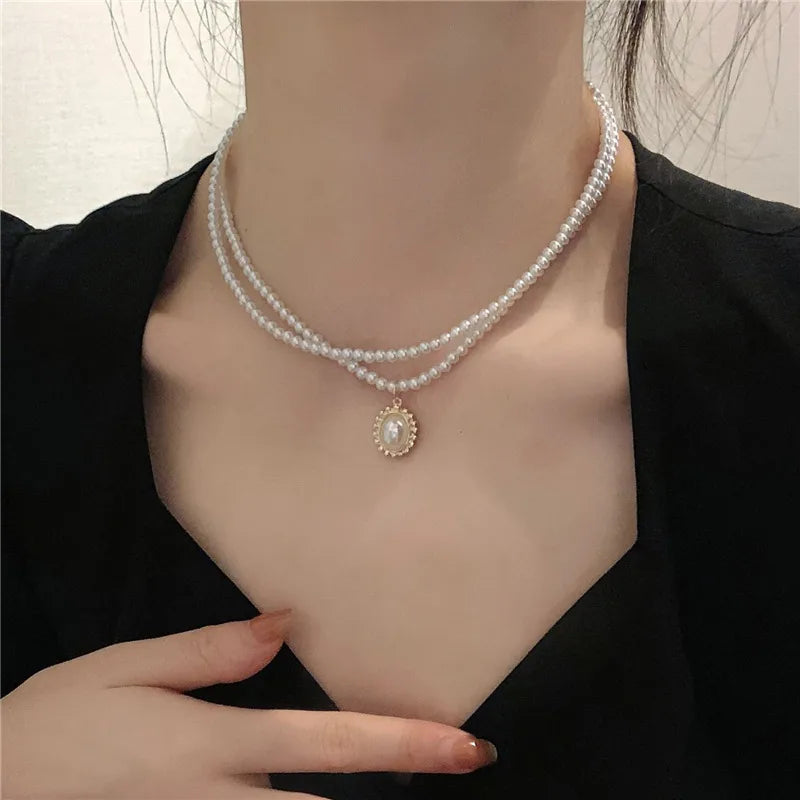 Anti-Tarnish French Double Layer Pearl Necklace | Soft Girl Jewellery