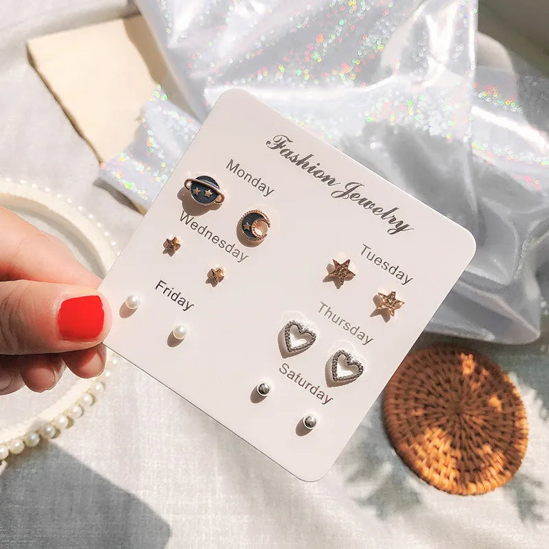 Weekly Seven Stud Earrings | Universe Theme Style | Imported Jewellery | Trendy Fashion | Gen Z Style | Office Wear Earring Set