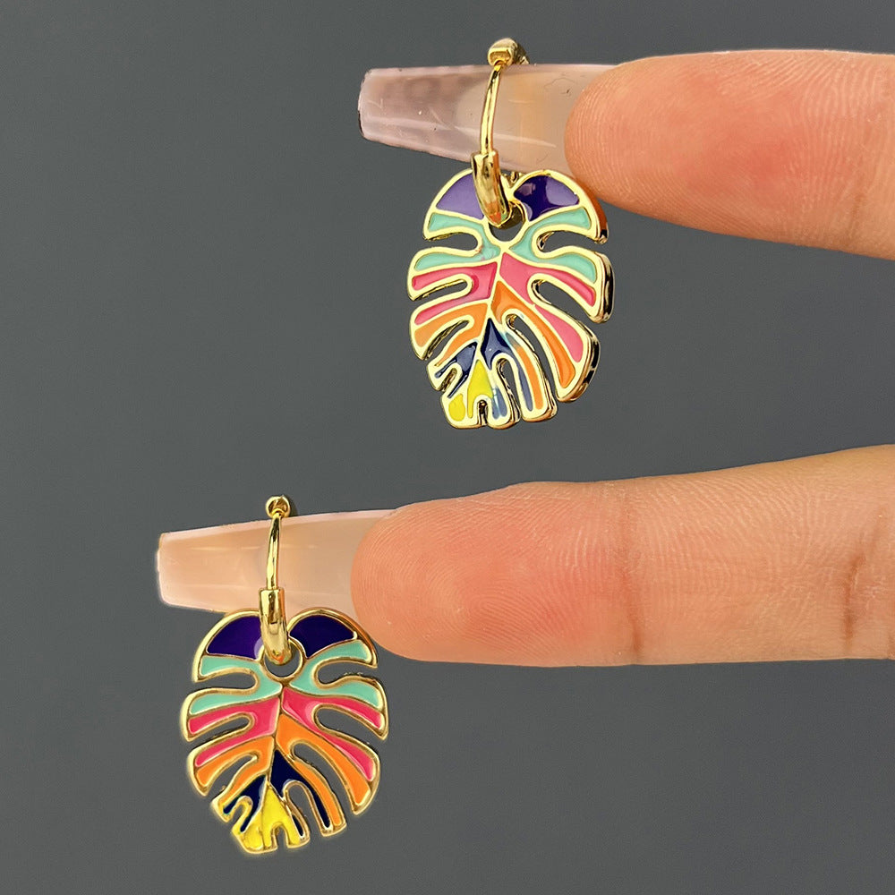 Colourful Enamel Cactus Leaf Earrings | Colourful Leaf Earrings