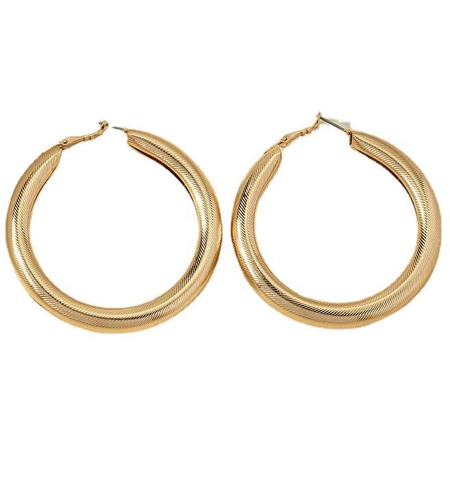 Hyperbole Geometric Stripe Solid Color Alloy Hoop Earrings | Retro Golden Hoops