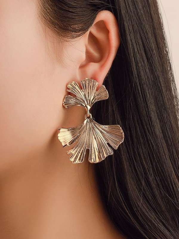 Ginkgo Flower Leaf Gold Dangle EARRINGS | Gold Dangle Earrings Brass Earrings | Flower Earring