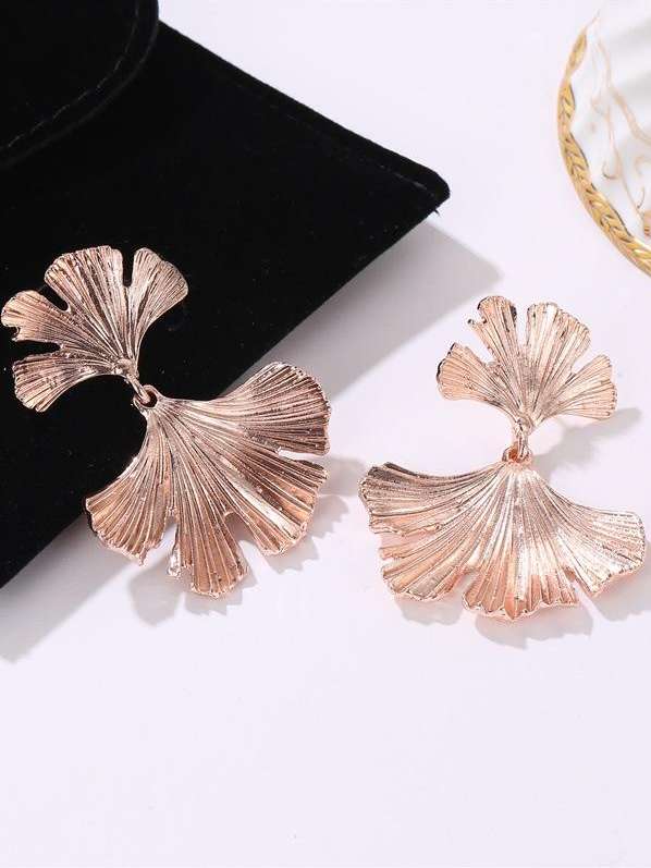 Ginkgo Flower Leaf Gold Dangle EARRINGS | Gold Dangle Earrings Brass Earrings | Flower Earring