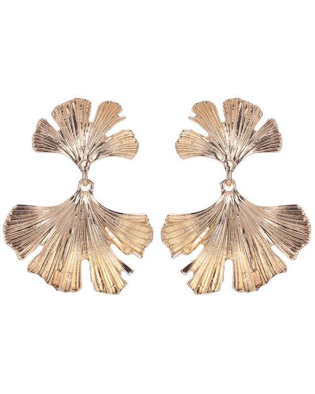 Ginkgo Flower Leaf Gold Dangle EARRINGS | Gold Dangle Earrings Brass Earrings | Flower Earring