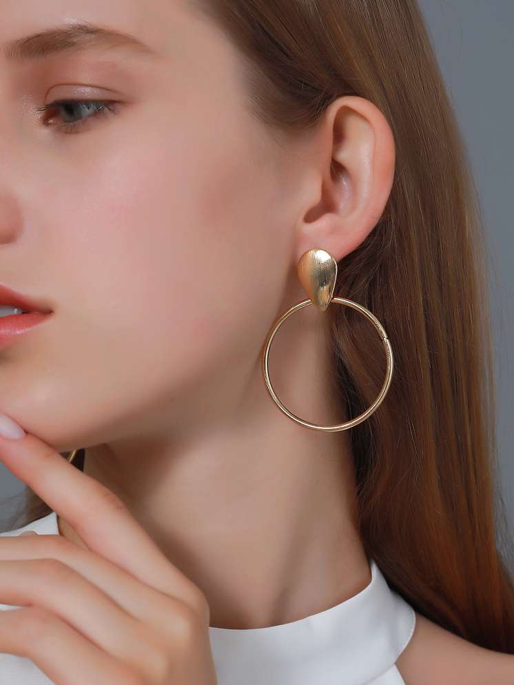 Geometric Metal Big Circle Earrings | Golden Retro Hoop Earrings