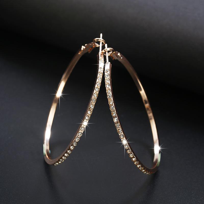 Rhinestone-Encrusted Alloy Big Hoop Earrings
