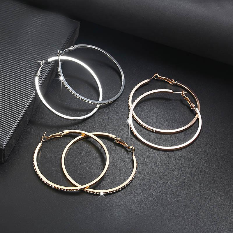 Rhinestone-Encrusted Alloy Big Hoop Earrings