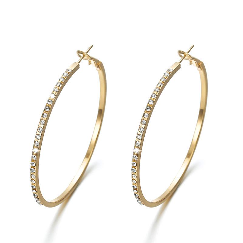 Rhinestone-Encrusted Alloy Big Hoop Earrings