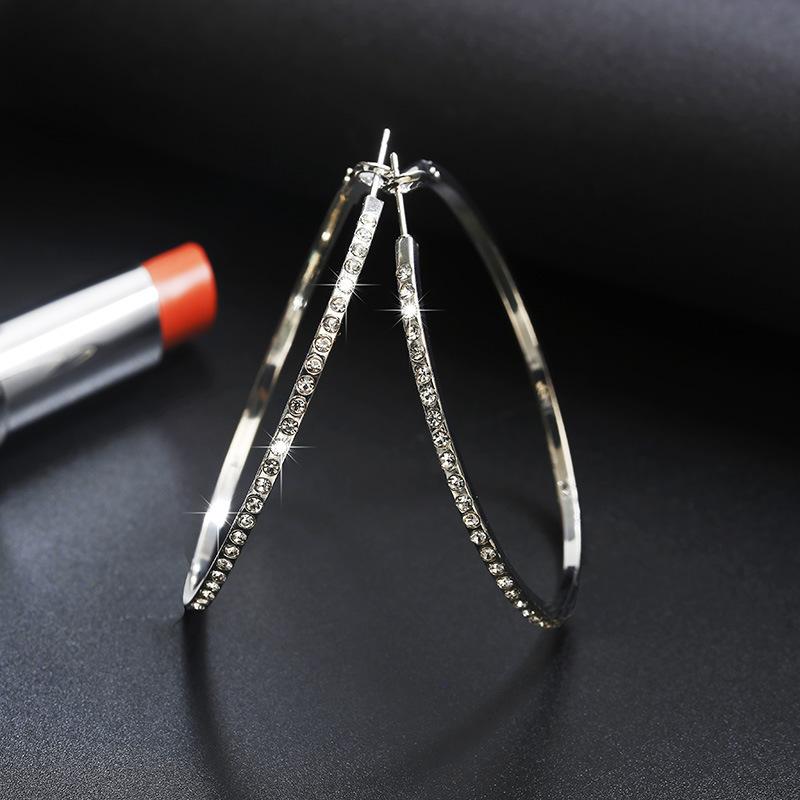 Rhinestone-Encrusted Alloy Big Hoop Earrings