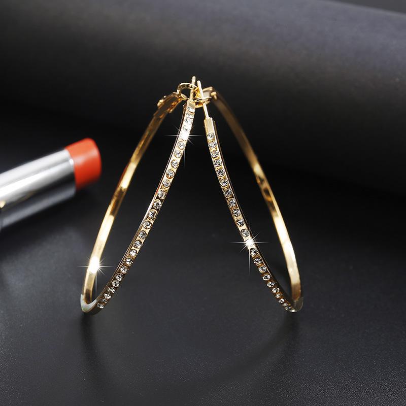 Rhinestone-Encrusted Alloy Big Hoop Earrings