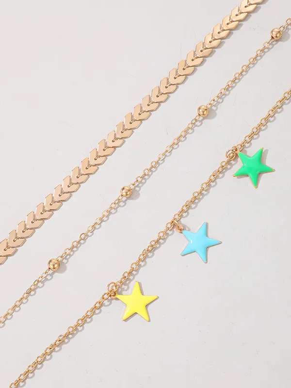 New Bohemian Star Simple Bead Chain Alloy Anklet 3-piece Set | Star Anklet Set