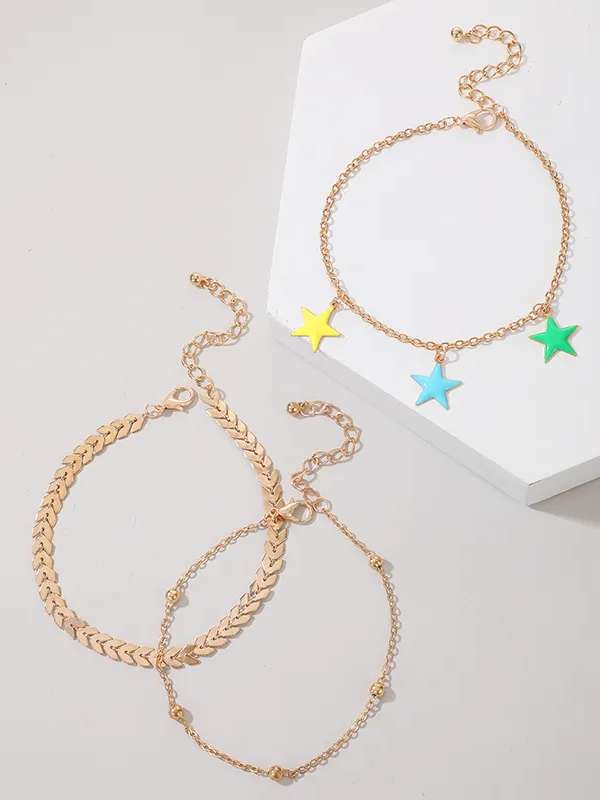 New Bohemian Star Simple Bead Chain Alloy Anklet 3-piece Set | Star Anklet Set