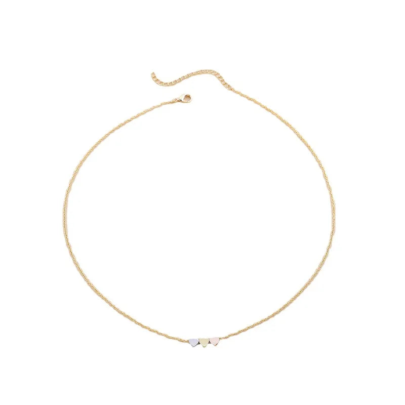 Anti Tarnish Stainless Steel Minimal Tri-Tone Three Mini Heart Necklace - Gold, Silver, and Rose Gold | Triple Heart Pendant