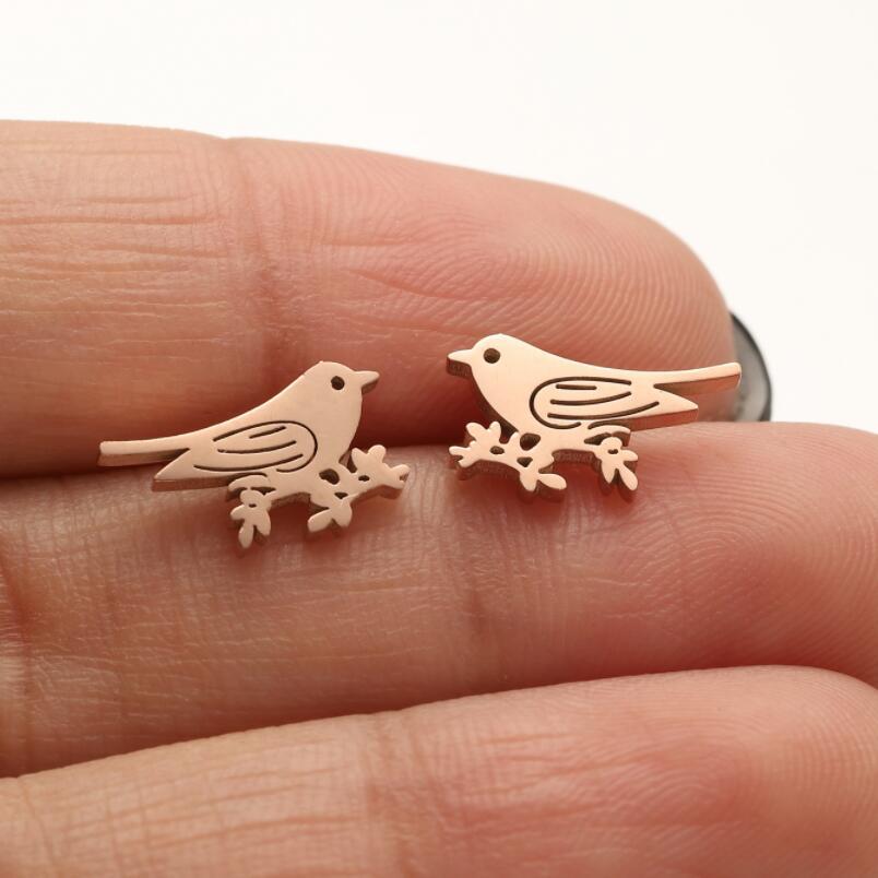 Anti-Tarnish Titanium Steel Tiny Love Bird Ear Studs | Love Bird Earrings | Tiny Treasures